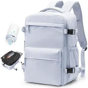 BOXSAM Large Vacuum Travel Backpack with Pump for Women,Airback Personal Item Carry on Backpacks Flight Approved 18x14x8 inches for Men,Laptop Waterproof Work Compression bags Casual Daypack,Grey