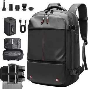 Vacuum Backpack Travel, Airback Vacuum Compression Travel Backpack with Pump, Water Resistant & TSA Anti Theft, Ideal for Travel/Camping/Laptop (With Electric Air Pump & Black)