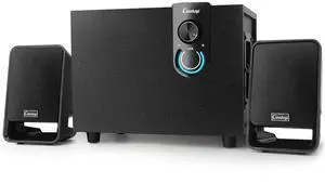 40W AC Powered Computer Speakers with Subwoofer, 2.1 Wooden PC Speaker with Subwoofer,4'' Woofer-Dual 3.5'' Satellites Speakers Woofer,Strong Bass,DSP Speakers with 3.5mm Inputs for PC/Laptop