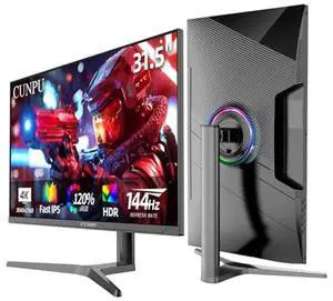 CUNPU 32 Inch 4K 144Hz Gaming Monitor, UHD Fast IPS Panel, 1ms GTG, sRGB 120%, Freesync & G-Sync, Built-in Dual Speakers, HDR10, VESA, DisplayPort, HDMI, Height/Tilt/Swivel Adjustment