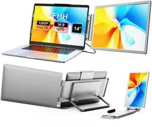 FHH Laptop Screen Extender, 14" FHD 1200P Dual Portable Monitor for Laptop- Travel Laptop Monitor Extender for 13-16.5" Type-C/HDMI/USB-A Plug & Play for Wins/Mac/Android/PS5