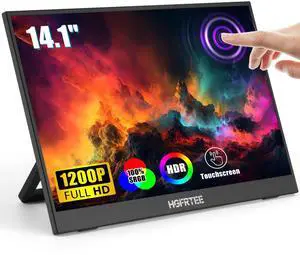 HGFRTEE Portable Monitor Touchscreen 14.1" 1200P Laptop Screen FHD USB-C HDMI External Portable Screen Travel Monitor for Laptop/PC/Mac/Phone/Xbox Switch