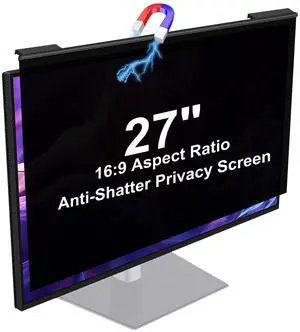 Hoktods Magnetic Computer Privacy Screen Filter 27 Inch, Removable Hanging Aluminum Alloy Privacy Shield for 16:9 Widescreen Monitor, Anti Spy Anti Scratch Anti Glare Blue Light Screen Protector