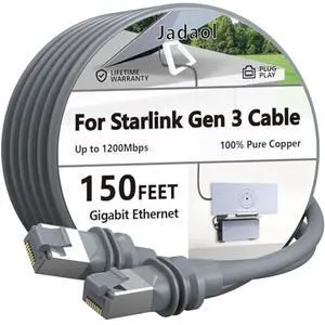 Jadaol 150FT Starlink Gen3 Cable, 26AWG Heavy-Duty Starlink Cable, 1200Mbps Waterproof Extension Cable for Starlink V3 Satellite Dish, Standard Actuated Starlink Replacement Cord for Starlink Internet
