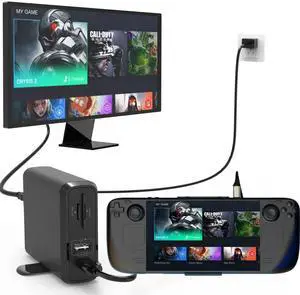 USB C Power Docking Station Compatible with Steam Deck,7 in 1 Hub Universal Multiport Adapter with 65W Charger,4k*30HZ/1080P*60HZ HDMI, Dual USB 3.0, TF SD Reader, for Laptop, Tablet, Switch, Phone