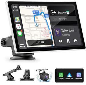 Wireless Carplay Screen for Car - 9'' Portable Car Stereo with Backup Camera, Car Overhead Video Players with A-pple Carplay & Android Auto, Bluetooth, AUX, GPS Navigation/AirPlay/Voice Control