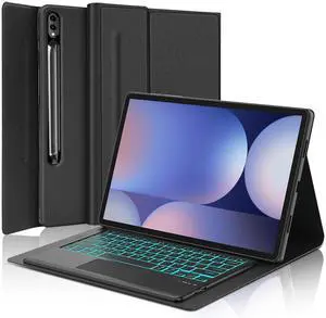 KVAGO Keyboard Case for Samsung Galaxy Tab S10 Ultra/ S9Ultra/ S8 Ultra 14.6 inch, 7 Color Backlit Detachable Keyboard, Multi-Gesture Smart Touchpad, Smart Cover with S Pen, Auto Sleep/Wake, Black