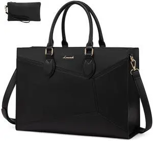 LOVEVOOK Laptop Bag for Women,15.6 lnch Waterproof Lightweight Leather Tote Bag,Professional Business Office Work Bags with Clutch Purse,Large Capacity Computer Shoulder Handbag,Black