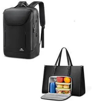 MATEIN Laptop Tote Bag with Insulated Lunch Compartment, 15.6 Inch PU Leather Briefcase. Anti Theft Business Backpack with Lock, Waterproof 17 Inch Laptop Backpack