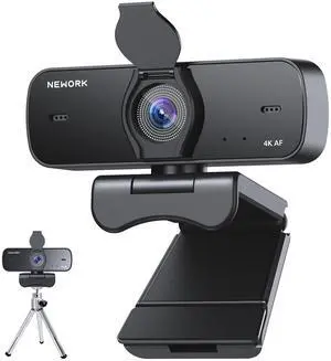 NEWORK 4K Webcam for PC with Sony Sensor, Auto Focus & Privacy Cover, Ultra HD 4K Streaming Camera with Tripod, 2 Noise-Cancelling Mics, USB Plug & Play, 77deg FOV, Web Camera for Zoom, Skype, Teams