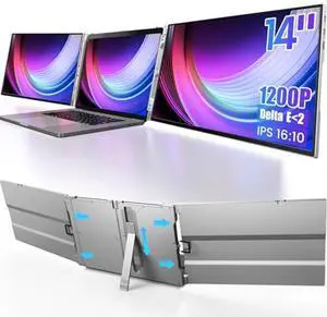 Oiiwak Laptop Screen Extender, 14" FHD 1200P Frameless Al Alloy Triple Screen Laptop Monitor Extender for 13-16" Laptops, Portable Triple Monitor for Mac/Windows, Type-C/HDMI/USB-C Plug and Play