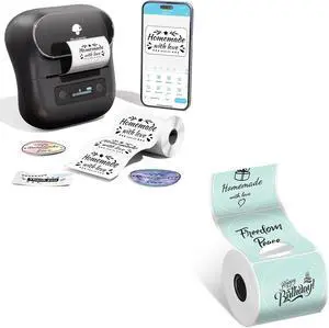 Phomemo M220 Label Maker & 1 Roll Green Thermal Round + 1 Roll Labels, Label Makers Upgrade,3.14 Inch Portable Thermal Printer Support 20-80mm Width Label