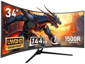 Gawfolk 34 Inch Ultrawide Curved 144Hz Gaming Computer Monitor 1500R PC Screen 21:9 UWQHD (3440x1440),Adaptive Sync,178deg Viewing Angle,Display Port, HDMI2.0,Compatible with Wall mounting - Black