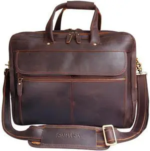 STAR VISTA Scala Pro X-Large 18" Business Messenger Bag, Full Grain Leather Briefcase for Men, Triple Compartments, YKK Zippers, Brass Hardware, Travel Bag, Dark Brown