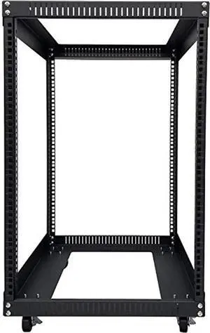 TECHTOO Server Rack 15U Standing Open Frame Rack with 4 Wheels 4 Posts 19Inch Server Equipment Rack Heavy Duty Cold Rolled Steel for Network Servers & AV Gear (15U)