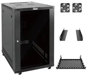 Tecmojo 18U Wall Mount Rack,18U Rack 23.6 Inch Depth,Hold Up to 176 Lbs,Server Rack with Casters,Enclosed Network Cabinet Kit for 19 Inch Network,Server and AV Gear,Glass Door(Elite Collection)