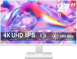 Thinlerian 27 Inch 4K UHD 3840 x 2160 Computer Monitor, IPS Display, Ultra-Thin Bezel, HDMI, DisplayPort, VESA, Build-in Speakers, PC Monitor for Design, Work, Gaming, White