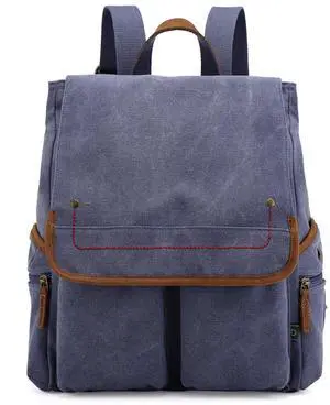 TSD Brand Canvas Backpack Lightweight Travel Daypack Carry On Laptop Backpack Lightweight Hiking Backpack (Navy)