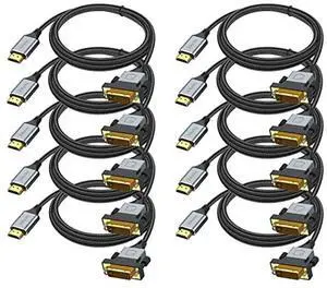 HDMI to DVI Adapter Cable 10-Pack, Bidirectional DVI to HDMI Cord Adapter Male to Male Support 1080P, 3D Comupter,Monitor,Game Console (10, Grey)