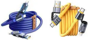 Vexipia 2 Pack 4-in-1 5FT 100W/240W USB C Cable Lightning Cable (Yellow + Blue)