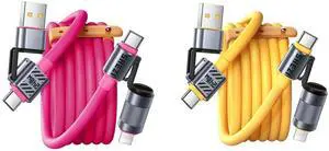 Vexipia 2 Pack 4-in-1 5FT 240W USB C Cable Lightning Cable (Yellow + Pink)