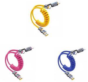 Vexipia 3 Pack 4-in-1 Coiled 5FT 240W USB C Cable (Yellow & Blue & Pink)