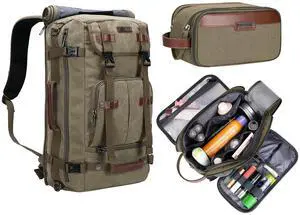 WITZMAN Canvas Travel Backpack Large Laptop Bags Convertible Toiletry Bag for Men Hanging Dopp kitWater-resistant