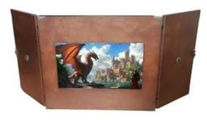 Dungeon Master Screen with Monitor by Yamata Labs - DM Screen with Digital Display - Antique Dark Wood, Portable & Lightweight DM Screen with Monitor - Premium Design for Versatile RPG Scenarios