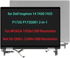 14" Touch Screen Replacement for Dell Inspiron 14 7430 7435 2-in-1 P172G P172G001 LCD Complete Full Top Display Hinge Up Assembly + Back Cover WUXGA 1920x1200 Silver