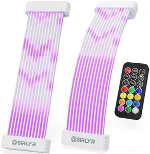 Sirlyr RGB PSU Cables Cover Set with Two Lighting Panels fit 24 Pin Motherboard,8 Pin GPU,12VHPWR PC Power Supply Extension Cable - Upgrade 120 LEDs 6 Light Strips with Wireless ARGB Control