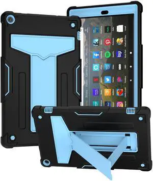 Shockproof Case for Fire HD 10 Tablet (7th/9th Generation, 2017/2019 Version), Techcircle Multi-Angle Heavy Duty Bumper Defender Child Proof Rugged Case w/Kickstand Silicone Hybrid Cover, Black+Blue