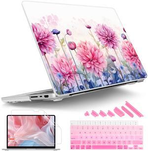 Tuiklol for MacBook Pro 16 M4 Case 2024 2023 2022 2021 Release M4 A3403 A3186 M3 A2991 M2 A2780 M1 A2485 Pro/Max with Retina Display Touch ID Plastic Hard Shell Case + Screen Protector,Pink Flowers
