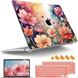Tuiklol for MacBook Air 13 inch 2021-2018 Release M1 A2337/A2179/A1932 with Retina Display Touch ID,Hard Shell Case and Keyboard Cover for MacBook Air 13.3'' Cover,Ilustration Flowers