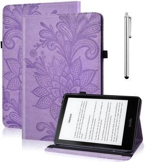Case for Kindle Fire HD 10 & 10 Plus (13th/11th Generation, 2023/2021) 10.1", Embossed Lace PU Leather Flip Folio Tablet Case with Elastic Band & Card Slots/Holder, Multi-Angle Stand Cover, Purple