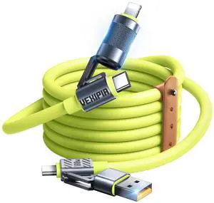 Vexipia 4 in 1 USB C Cable 100W 5FT Fast Charging & Data Transfer, Thicker Silicone Multi Charger Cord for iPhone iPad Charger Wire Combo with L/Type C/USB A for iPhone 16/15/Macbook (Green)