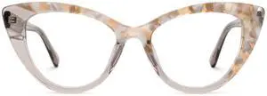 VOOGLAM Cat Eye Style Oversized Glasses Frames for Women, Patchwork Anti-eyestrain Anti Glare Frames Champagne-7703