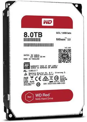 WD Red 8TB NAS Hard Disk Drive - 5400 RPM Class SATA 6 Gb/s 128MB Cache 3.5 Inch - WD80EFZX