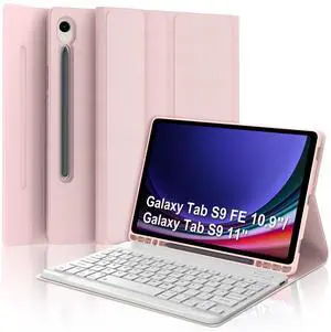 WINCHKING Keyboard Case for Samsung Galaxy Tab S10 FE 5G 10.9 inch 2025/ S9 FE 10.9" 2023/S9 11 Inch 2023,Detachable Wireless Slim Keyboard with Multi-Angle Stand Cover,Pink