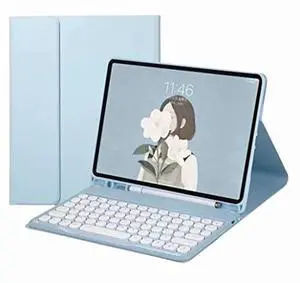 HENGHUI Color Keyboard for Galaxy Tab S8 11" 2022 / S7 11 Inch 2020 (SM-X700/X706/T870/T875/T878) Keyboard Case Cute Round Key Wireless Detachable Bluetooth Keyboard Cover with S Pen Holder (SkyBlue)