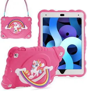 XZC Case for iPad 9th/8th/7th Generation 2021/2020/2019(10.2 inch), Unicorn Cute Cover Heavy Duty Shockproof Protective Case with Built-in Stand Strap for Kids Girls Women (Rose)