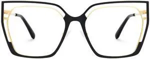 Zeelool Glasses Frames for Women Oversized Square Non Prescription Eyeglasses Black Metal Designer Eyewear Glasses Quinn JGM663645-05