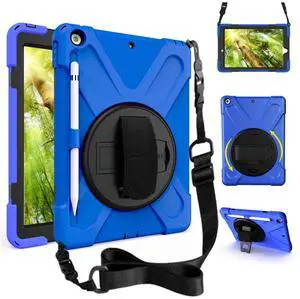 ZenRich Shockproof Case for iPad 9th/8th/7th Generation 10.2 inch 2021/2020/2019, Heavy Duty Rugged Case with Pencil Holder/360° Rotating Kickstand/Handle/Carrying Strap, Blue ZenRich Shockproof Case for iPad 9th/8th/7th Generation 10.2 inch 2021/2020/2019, Heavy Duty Rugged Case with Pencil Holder/360° Rotating Kickstand/Handle/Carrying Strap, Blue