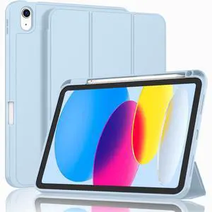 ZryXal iPad (A16) Case/iPad 10th Generation Case [11-Inch 2025/10.9 Inch 2022] with Pencil Holder, Smart Cover with Soft TPU Back [Support Auto Wake/Sleep] (Sky Blue)
