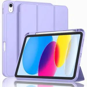 ZryXal iPad (A16) Case/iPad 10th Generation Case [11-Inch 2025/10.9 Inch 2022] with Pencil Holder, Smart Cover with Soft TPU Back [Support Auto Wake/Sleep] (Light Purple)