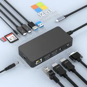 Microsoft Surface Thunderbolt 4 Dock Triple Display 4K HDMI*2+VGA, 12 in 1 Surface Docking Station with Power Adapter for Microsoft Surface Pro 11/10/9/8/X/7+/7, Laptop 7/6/5/4/3, Laptop Go, Studio