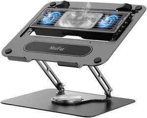 METFUT Laptop Cooling Stand with Detachable Thermoelectric Cooler, Adjustable Height & Angle, 360 Rotation Base, Carbon Steel Framework, Ultra-Quiet & Super Sturdy for up to 16" Laptop (Black)