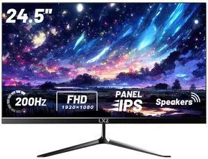 LXZ Gaming Monitor 24.5 inch, 200hz Monitor FHD 1080P Frameless IPS Display with Eye Care, DP/HDMI, Wall Mount Compatible - Black