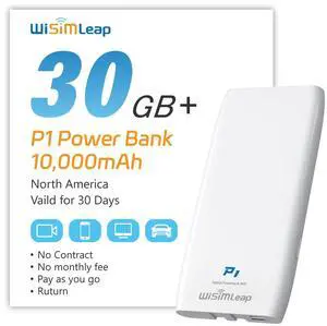 WISIMLEAP Mobile Hotspot Device with Power Charger for Global Travel 4G Router with 10000mAh Charging Battery No Roaming fee Built-in SIM Card Travel Portable WiFi Hotspot Power Bank 30GB for North