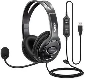 MAIRDI USB Headset with Microphone for PC, Computer Headset with Mic Noise Canceling for Laptop Teams Zoom Office Work Call Center Business Softphone, Dictation Headset for Dragon Naturelly Speaking