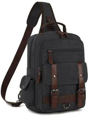 Vintage Canvas Crossbody Bag, Laptop Crossbody Bag, Men's Crossbody Bag, Lightweight Canvas Single Shoulder Bag, Travel Crossbody Bag, Casual Travel, Cycling Black